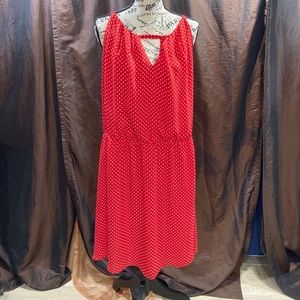 Red polka dotted slip dress